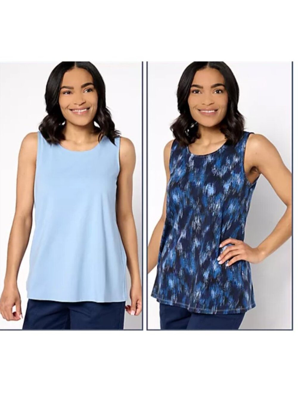 Denim & Co. Essentials Tops 2-Pack sz L Jersey Swing Tank Blue A398744